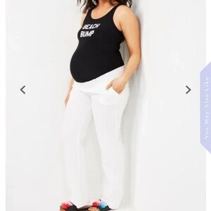 NWT MOTHERHOOD White Elastic Waist Stretch Linen Blend Comfy Maternity Pants XL